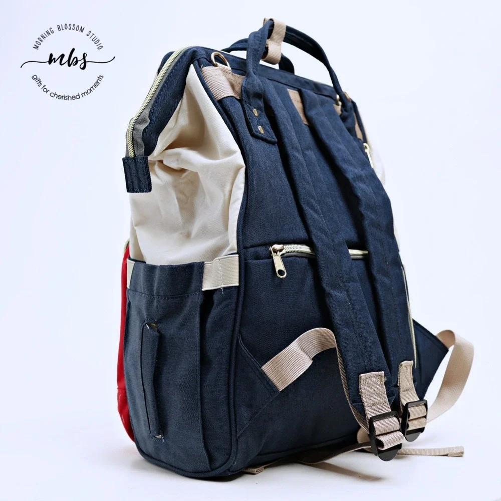 NWOT Naibei Multi-Function Colorblock Diaper Bag Backpack Red Navy Cream